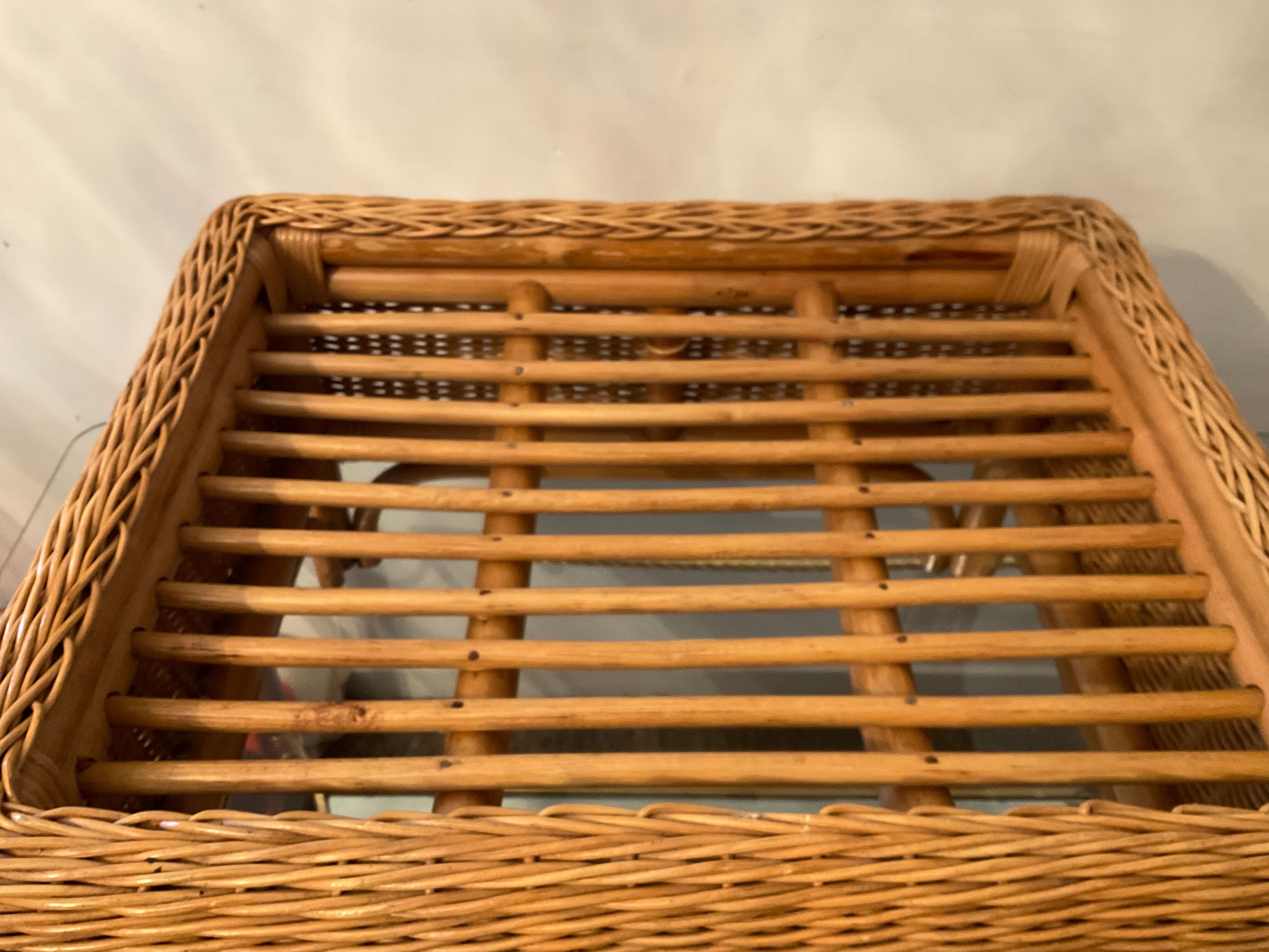 Vintage rattan and wicker ottoman 70s