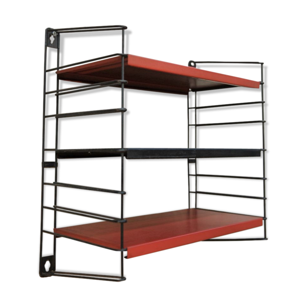 Étagère murale en métal rouge et noir 1970s