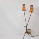 Two-light floor lamp in metal and wicker from the 1950s-60s.