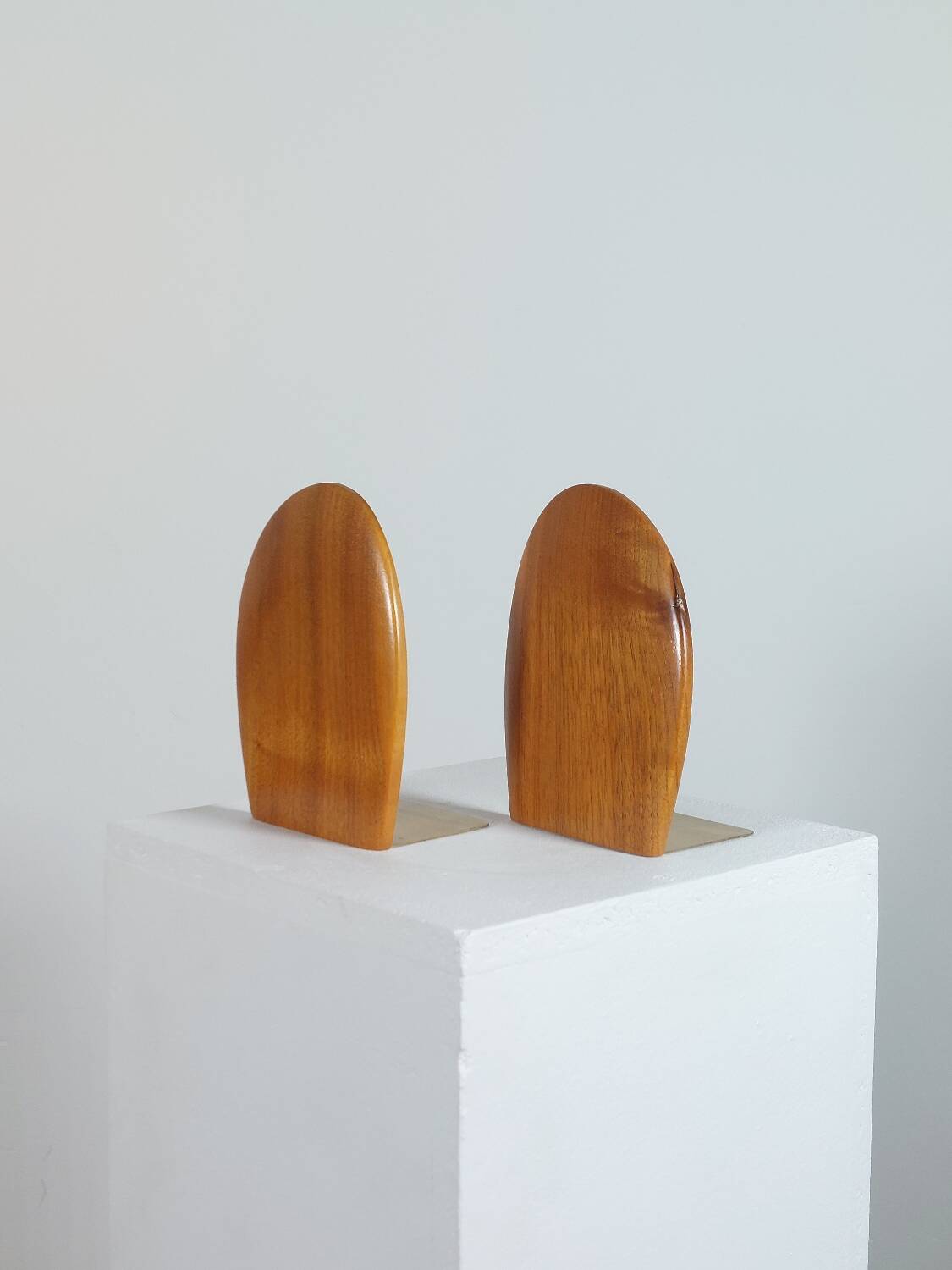 Vintage wooden and brass bookends from the 1950s, Scandinavian style.