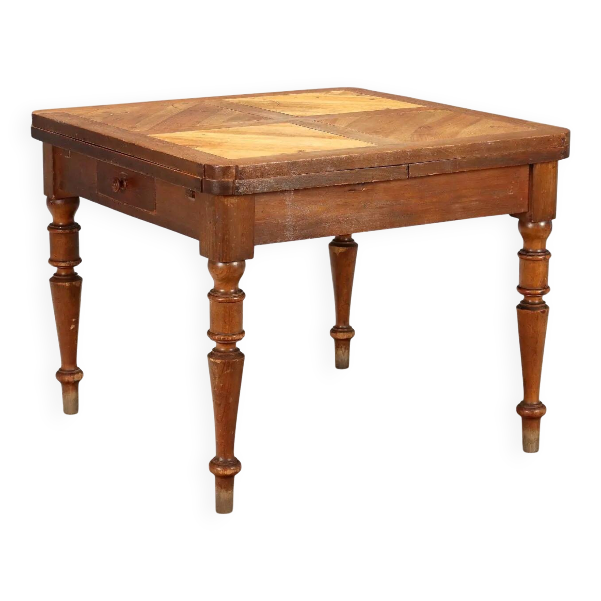 Antique extendable table in oak, walnut, and poplar, Europe, 19th century.