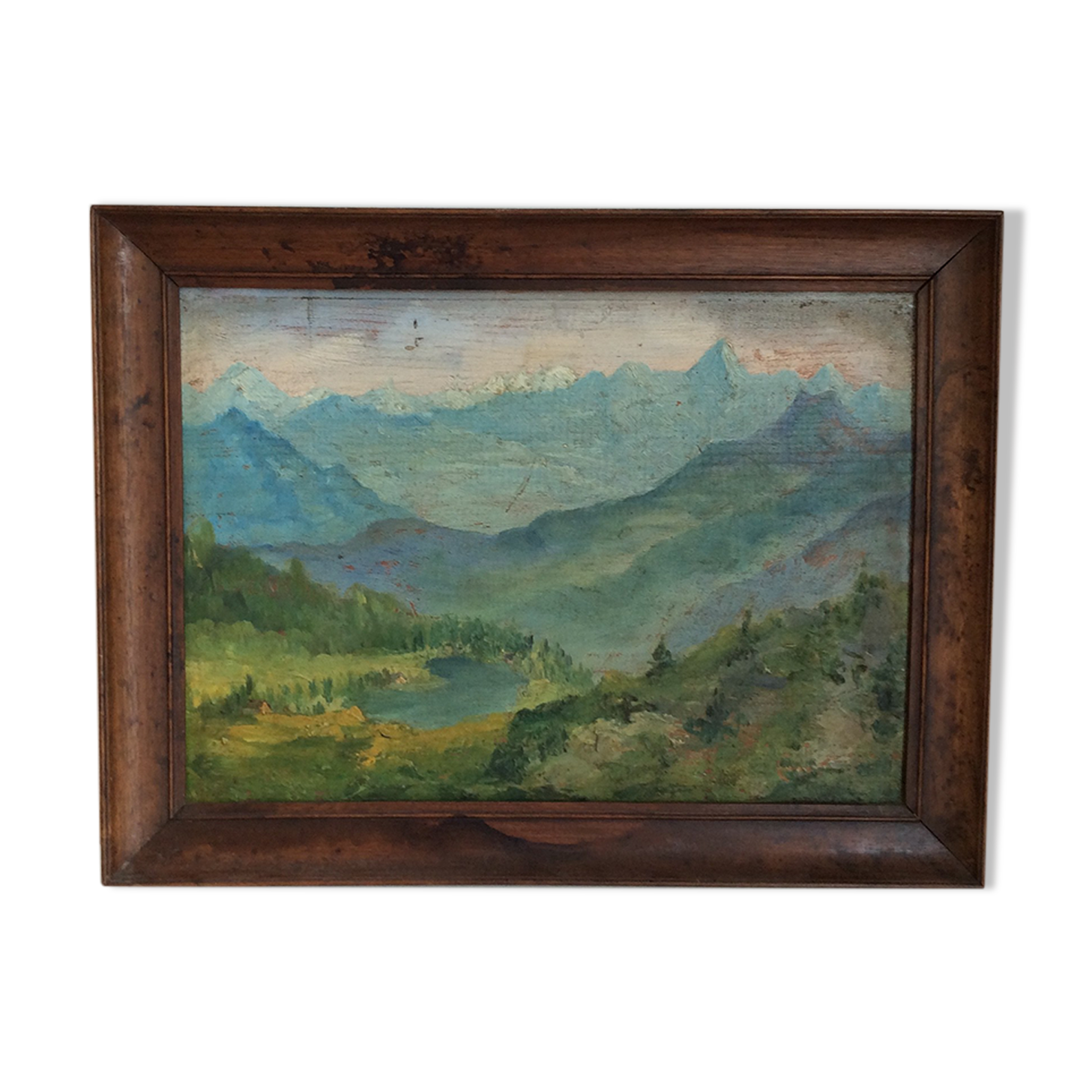 Old painting, mountain landscape