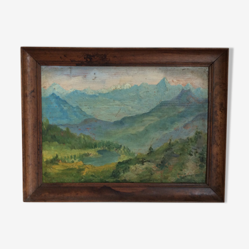 Old painting, mountain landscape