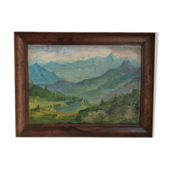 Old painting, mountain landscape