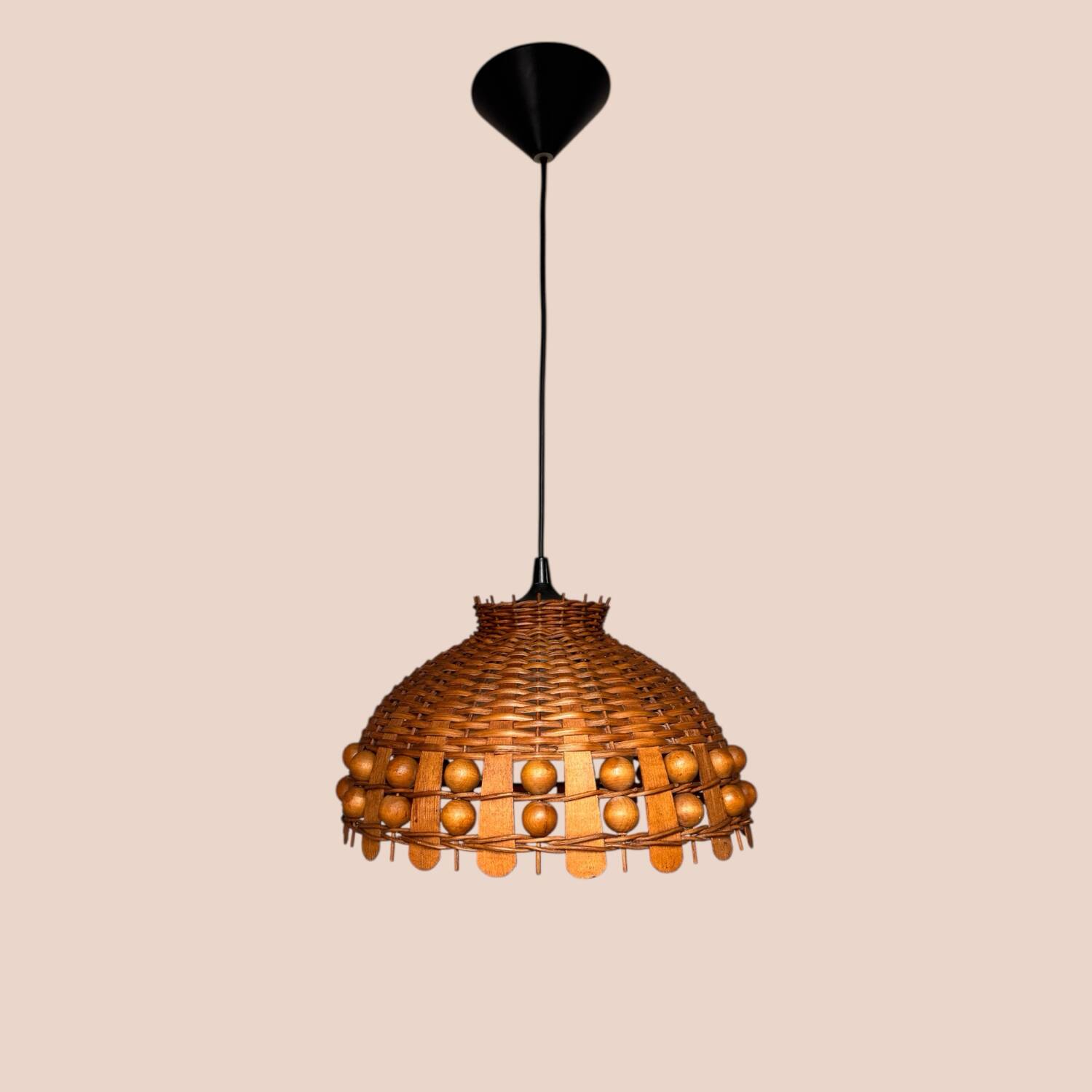 70s woven wicker pendant light