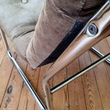 Vintage tubular chrome and velvet armchair