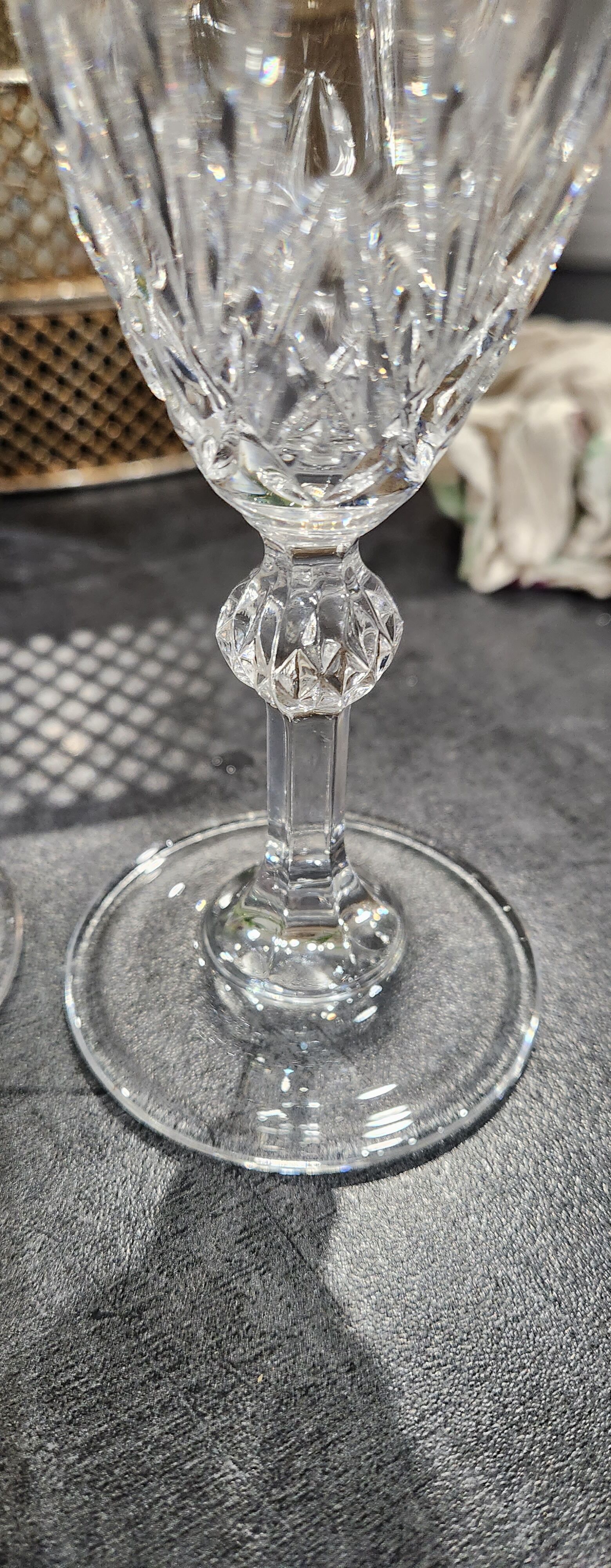 12 antique crystal champagne flutes