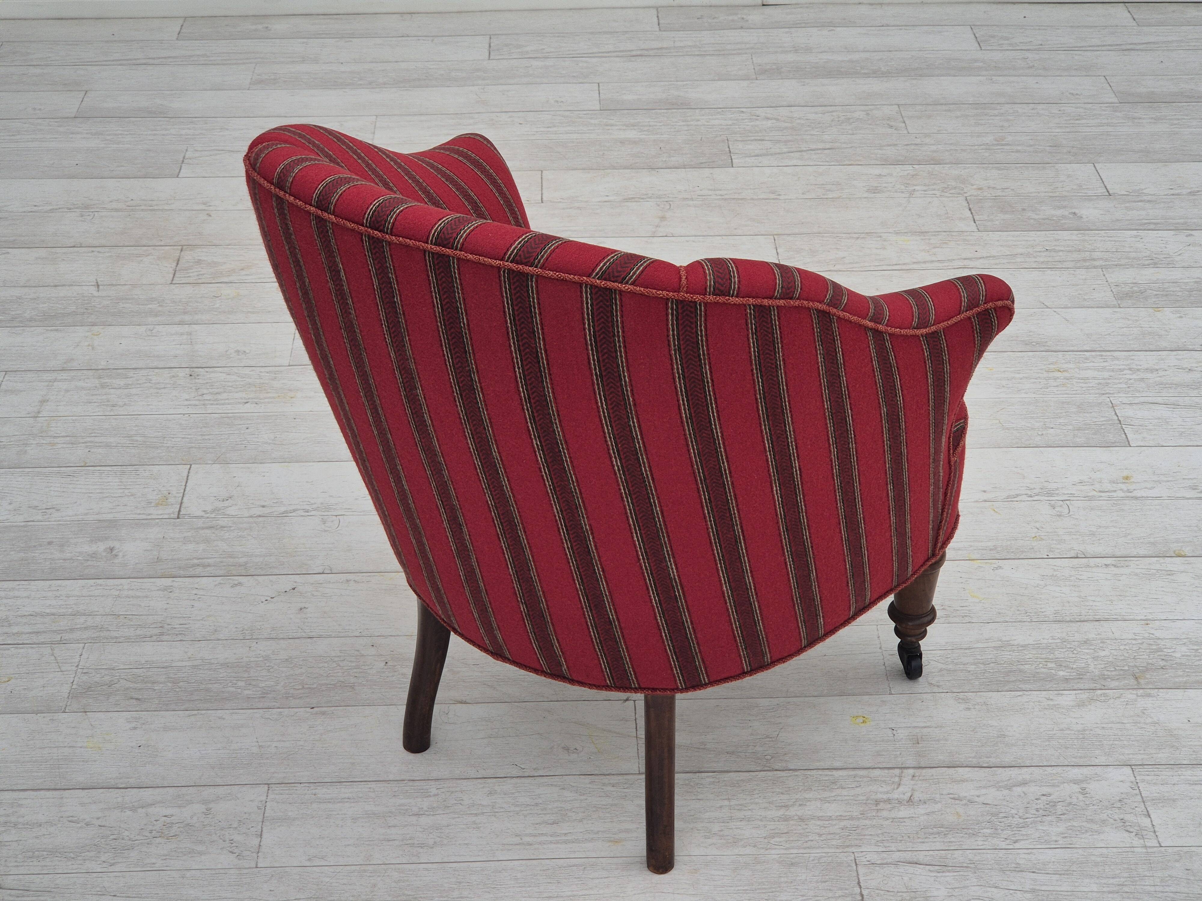 1950s, Danish lounge chair, original condition, red furniture wool.