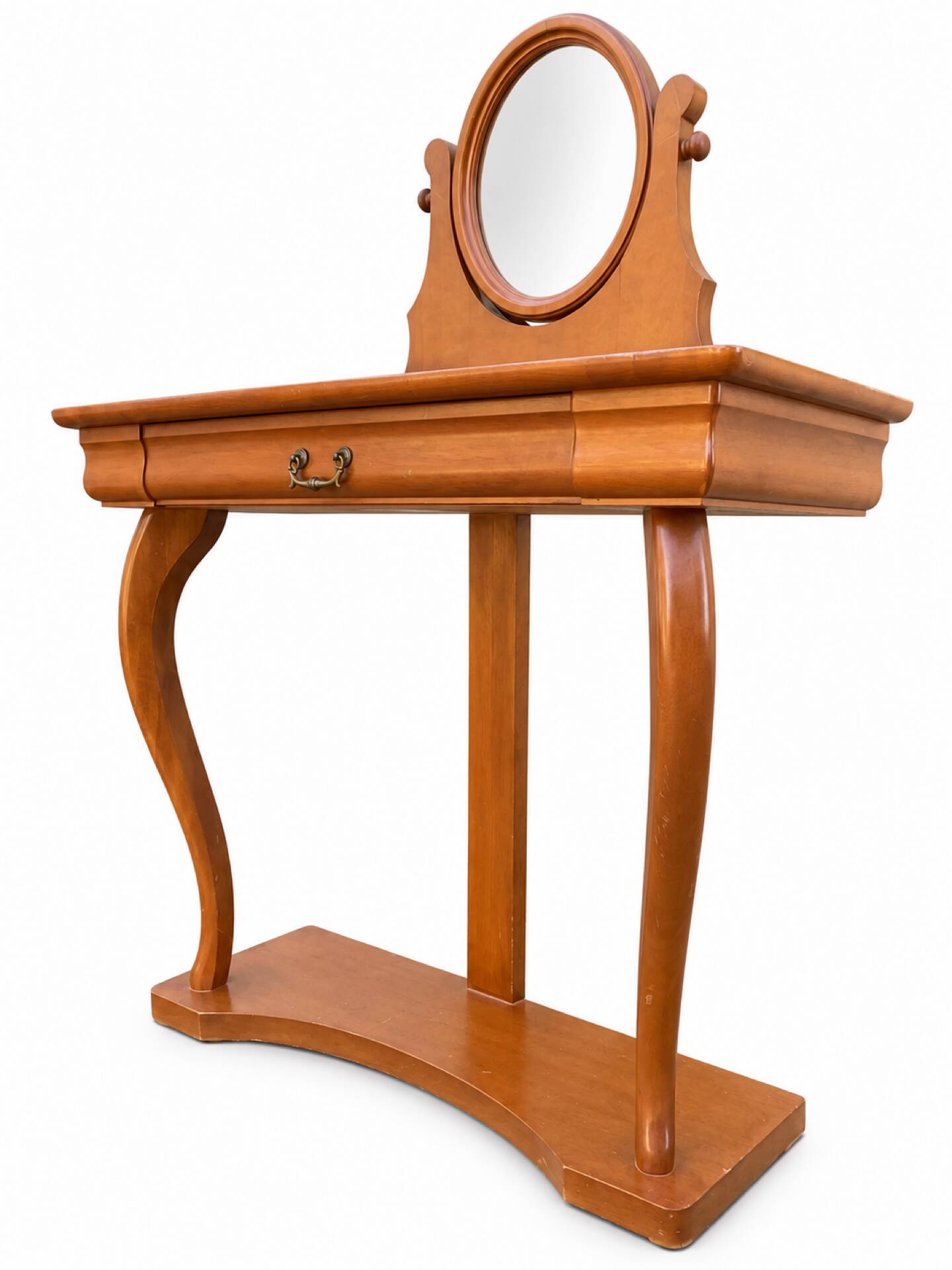 Coiffeuse Console en merisier avec miroir ovale orientable