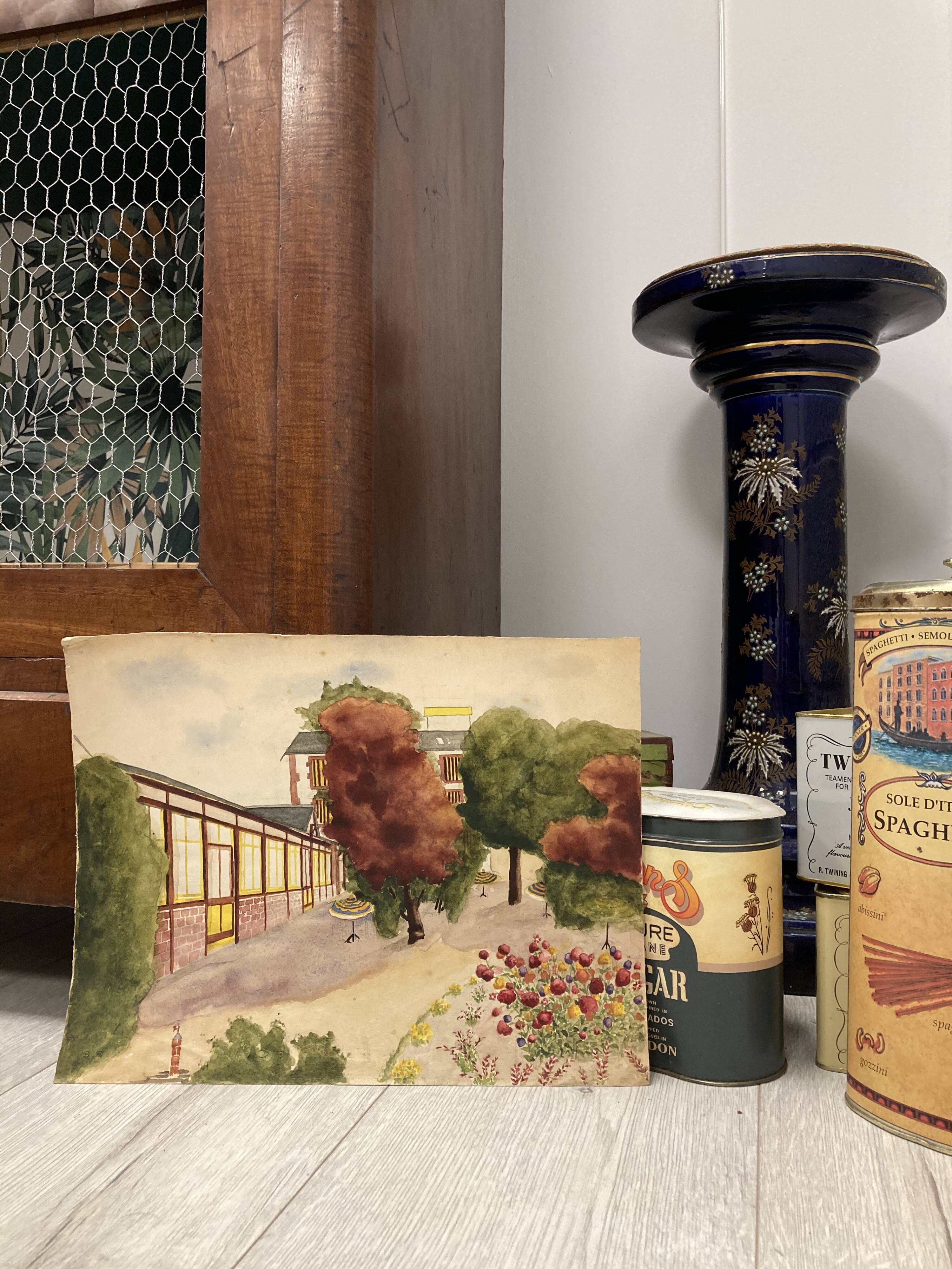 Watercolor landscape with parasols