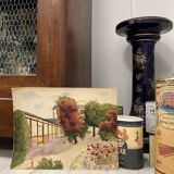 Watercolor landscape with parasols