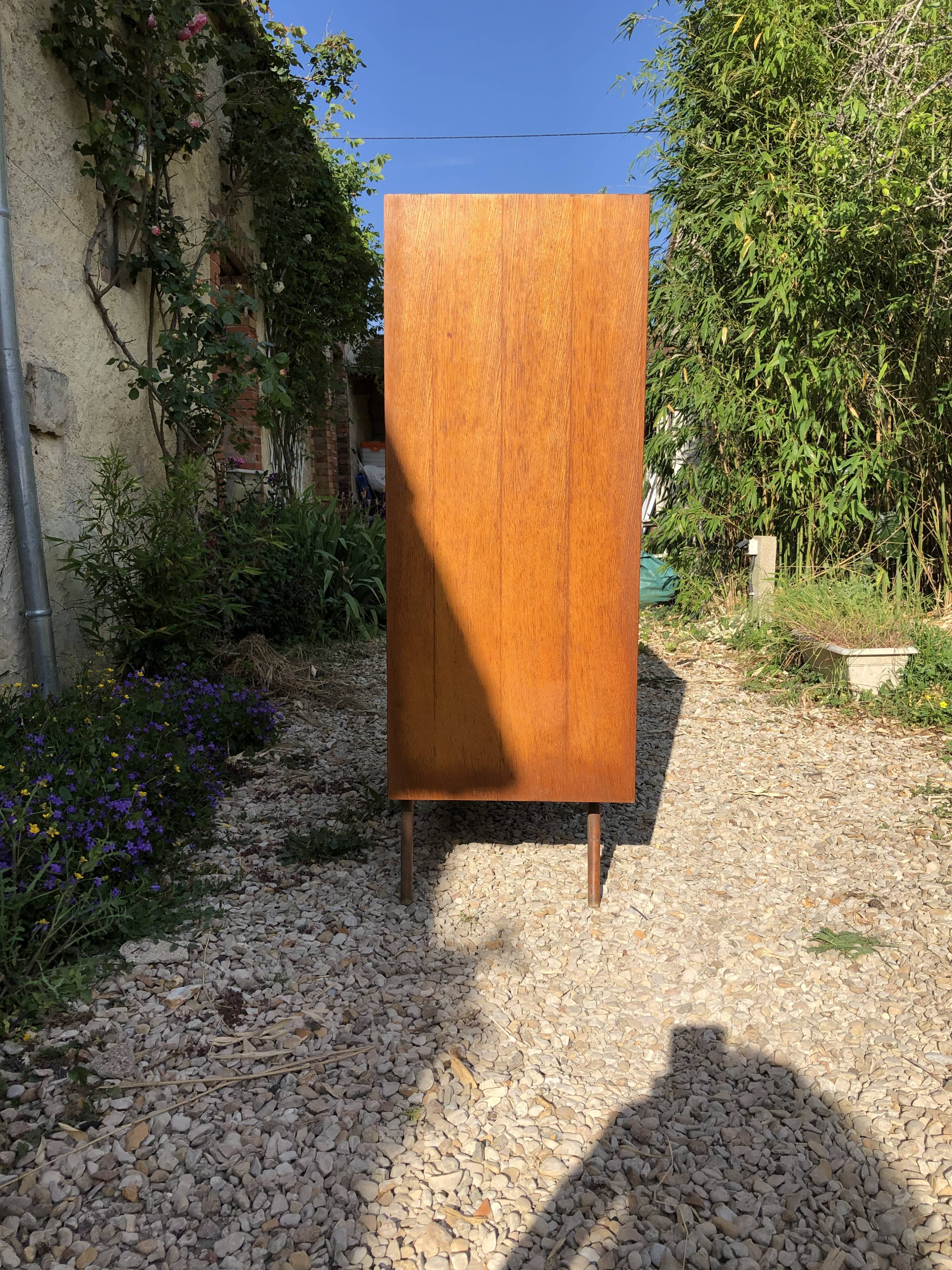 Wooden and rattan chest of drawers