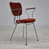 Fauteuil danois des années 1960, état d'origine, accoudoirs en bois de teck, acier chromé.