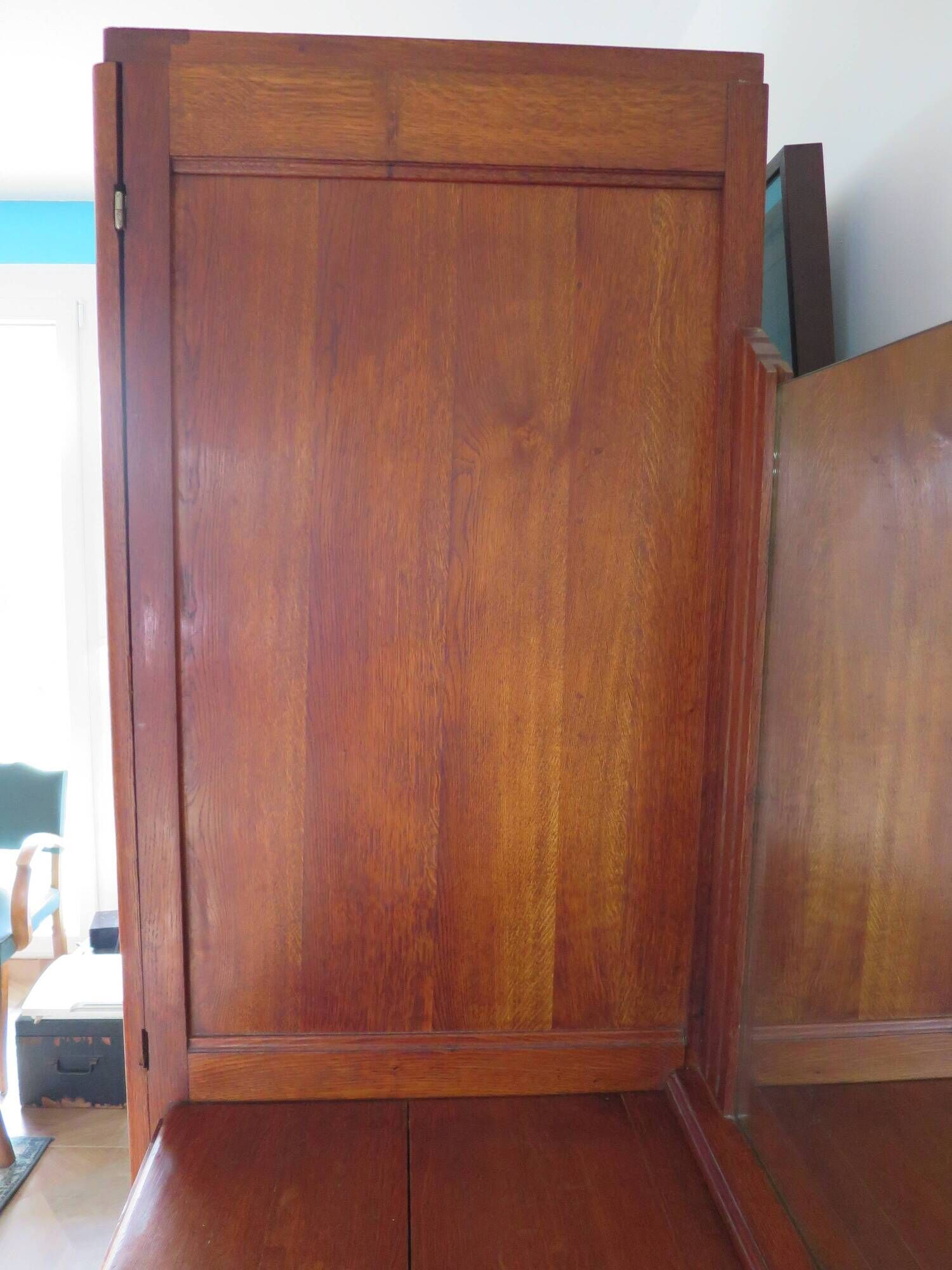 English asymmetrical chest of drawers - Art Deco - Mirror - 2 doors - 5 drawers - Mesh blond oak