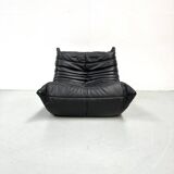 French black leather Togo lounge chair by Michel Ducaroy for Ligne Roset, 1970s