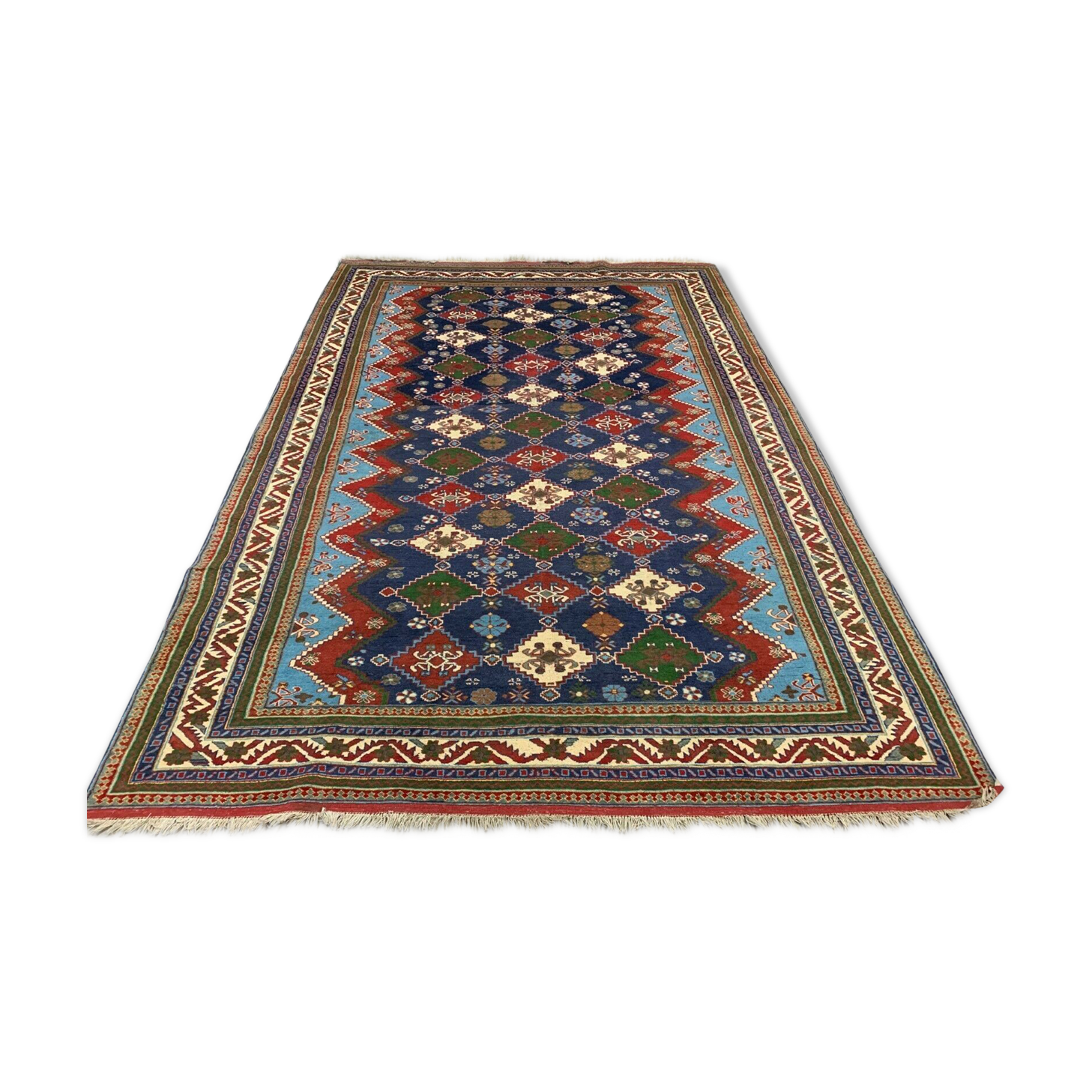 Original Shirvan Kazak Rug 310x210 cm Vintage, Blue, Red