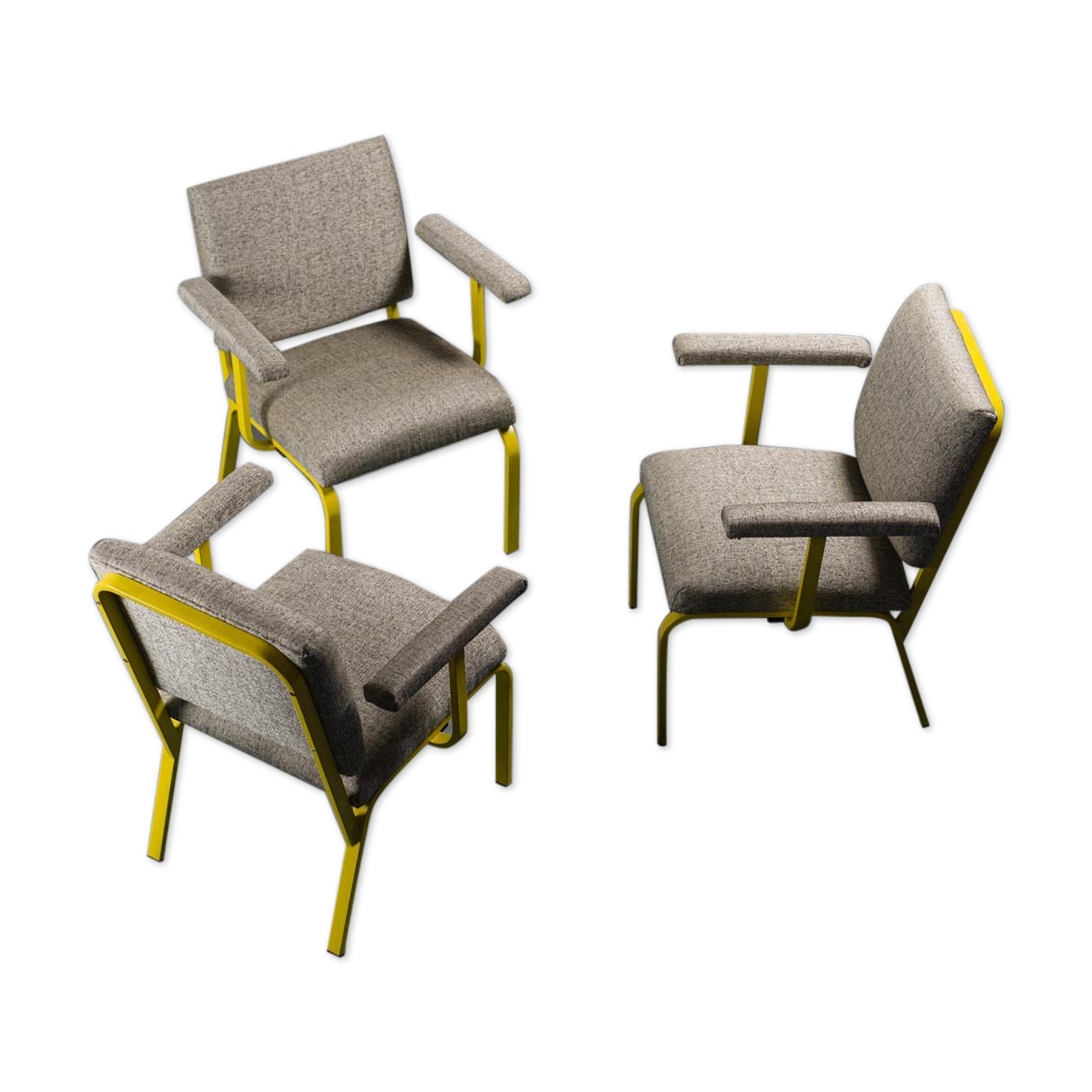 SET 3 HANDMADE CHAIRS METAL FABRIC 70S VINTAGE