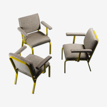 Set 3 fauteuils faits à la main tissu métallique 70s vintage