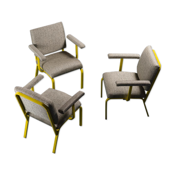 Set 3 fauteuils faits à la main tissu métallique 70s vintage