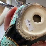 Vallauris pipe-shaped ashtray with blue and gold flowers