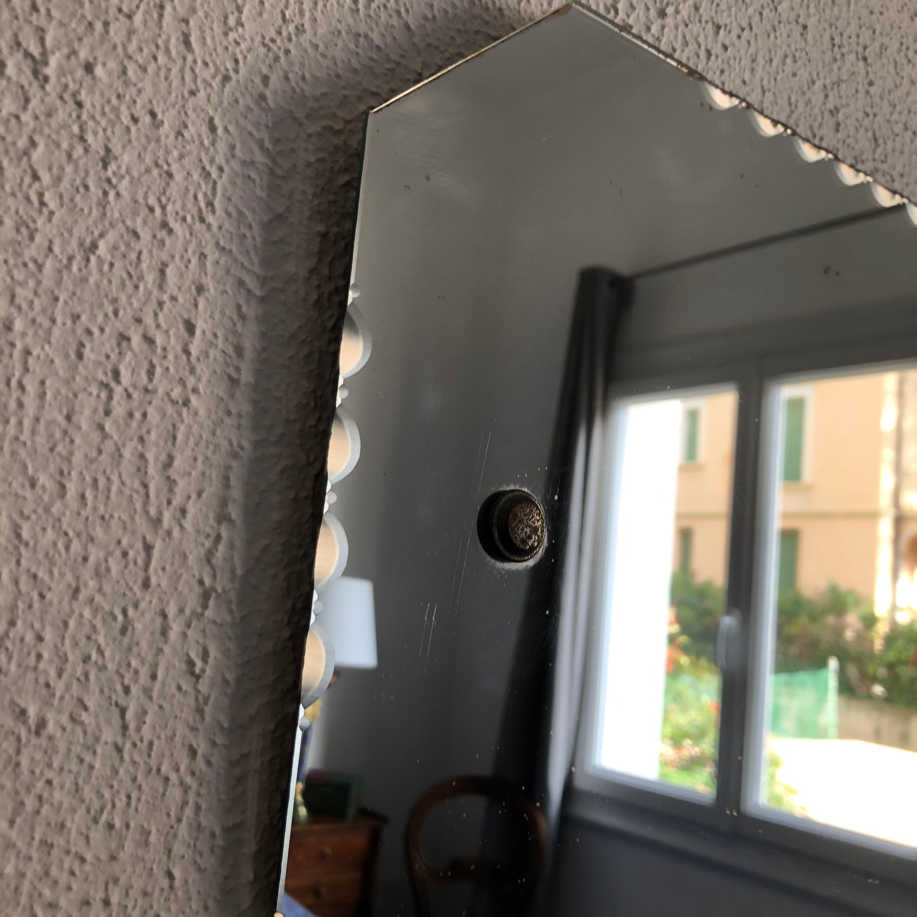 Vintage 1930 octagonal Art Deco bevelled mirror 1930 - 42 x 30 cm