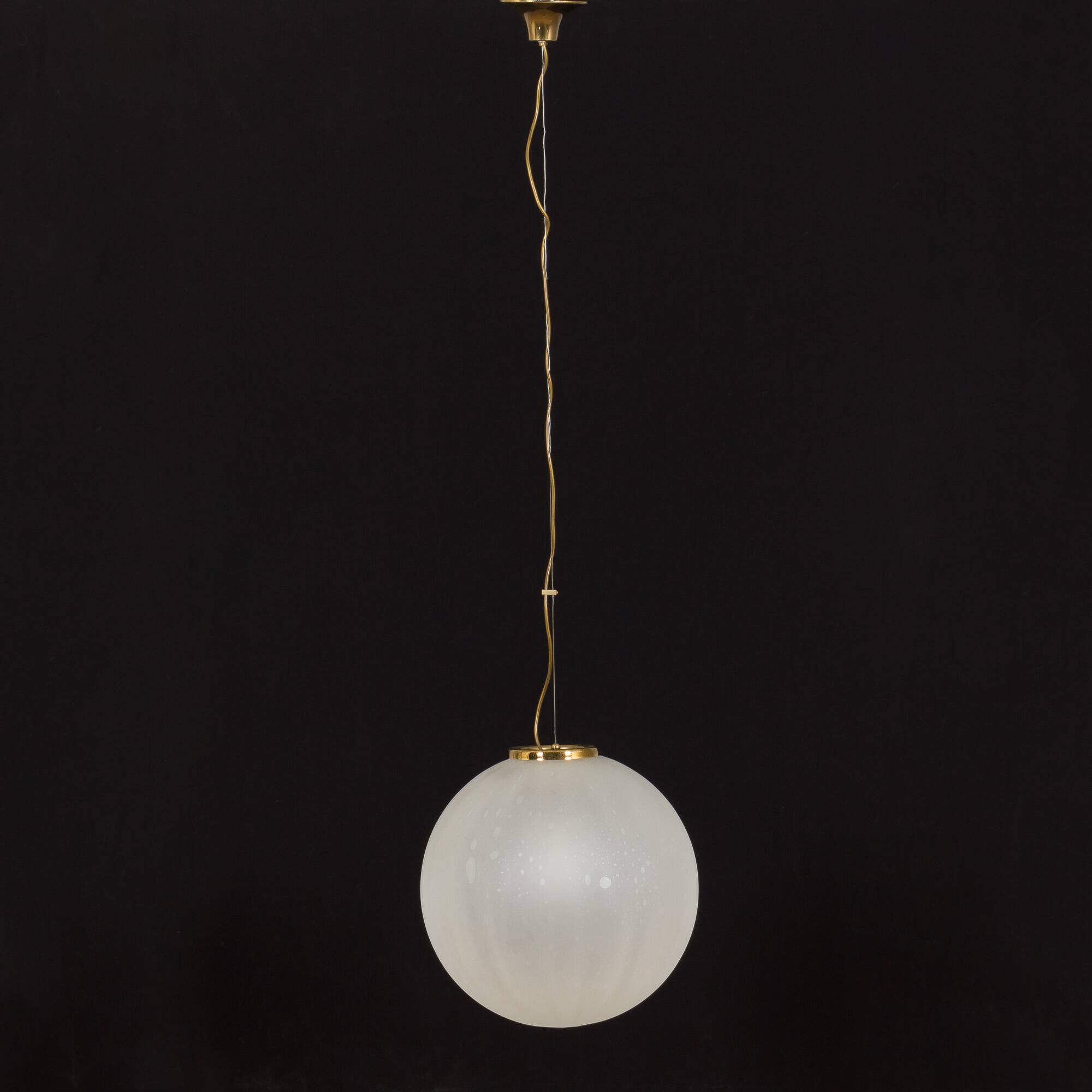 Extra Large Murano glass, handblown "frosted drop" pendant with brass detail