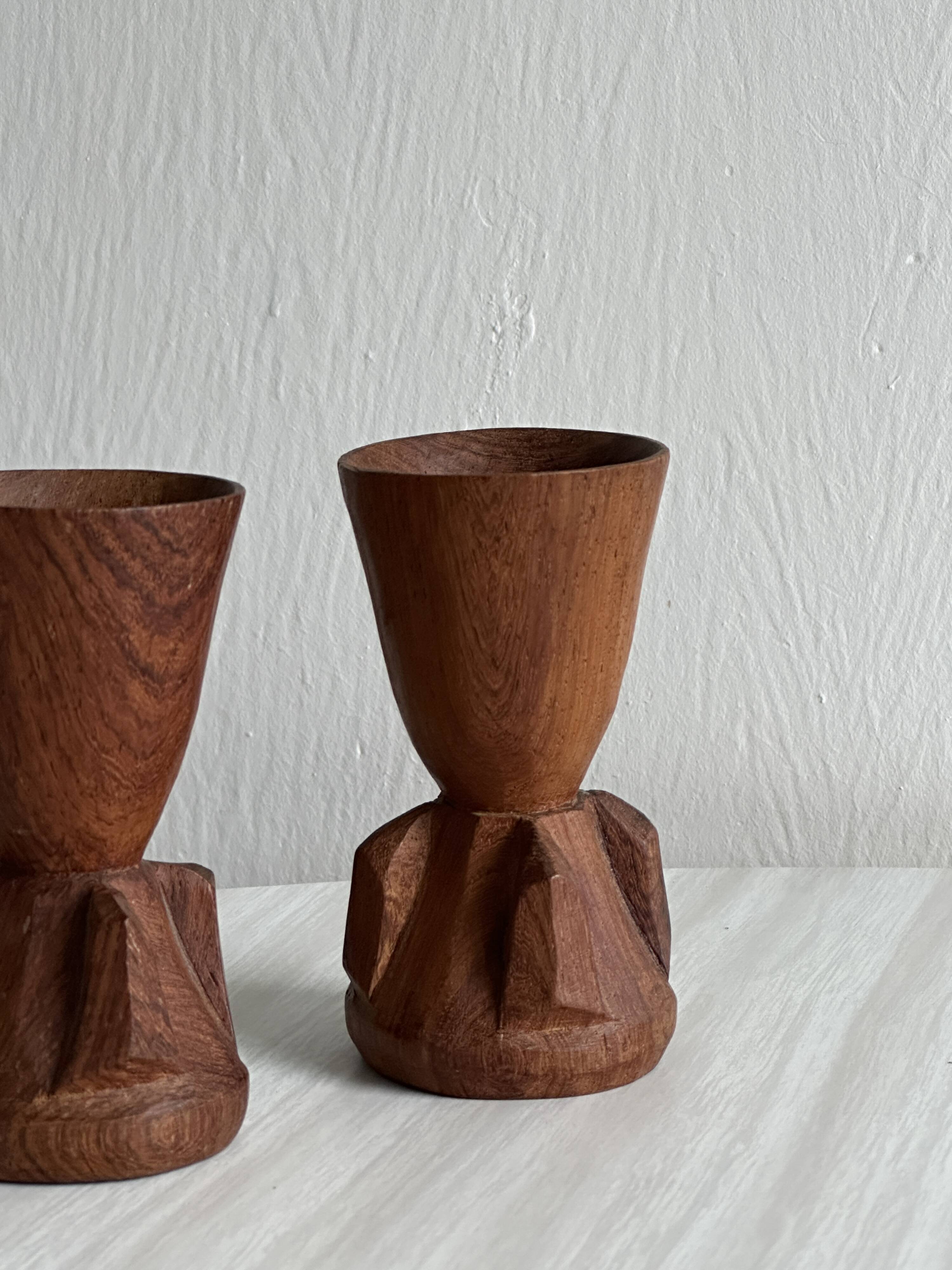 Pair of wooden egg cups