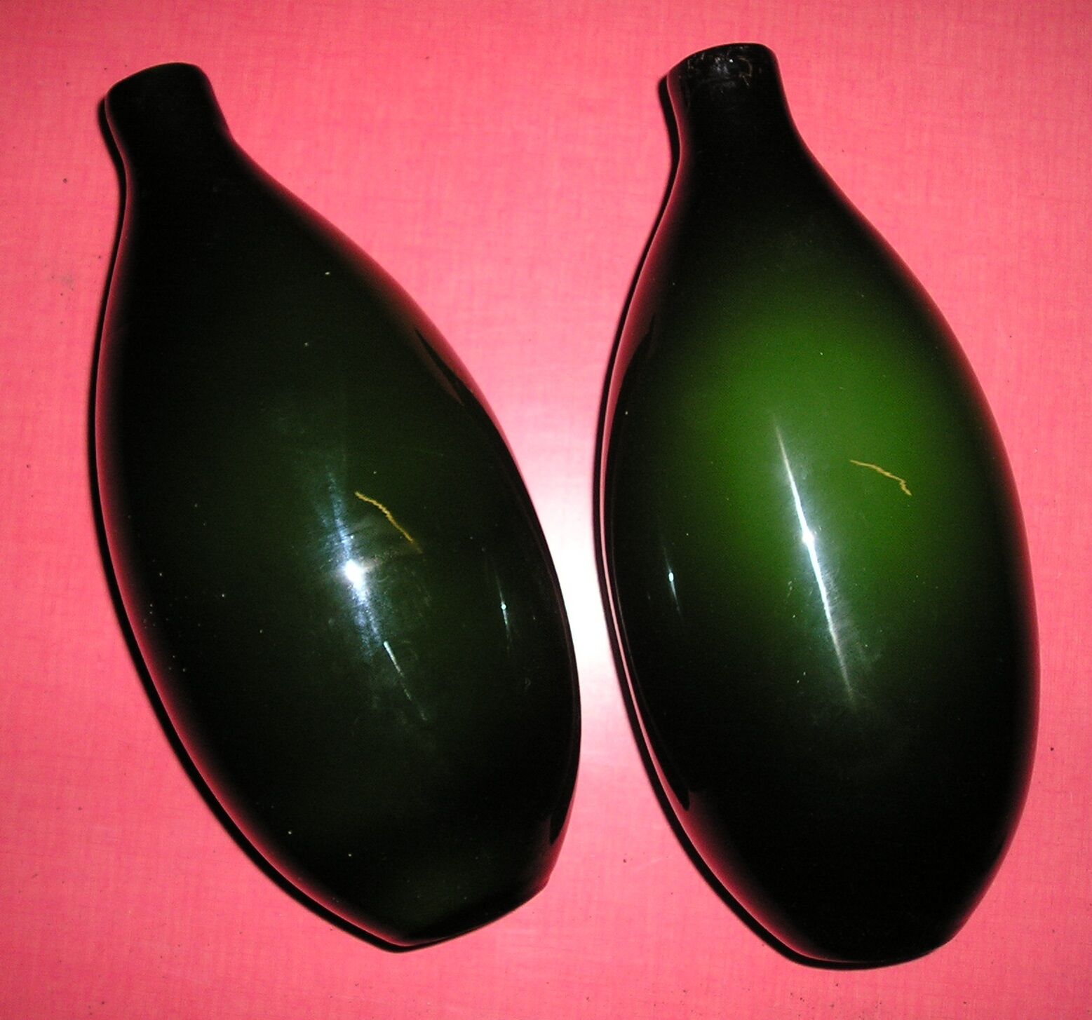 Pair of vases glass "bottle" double layer, 70 years