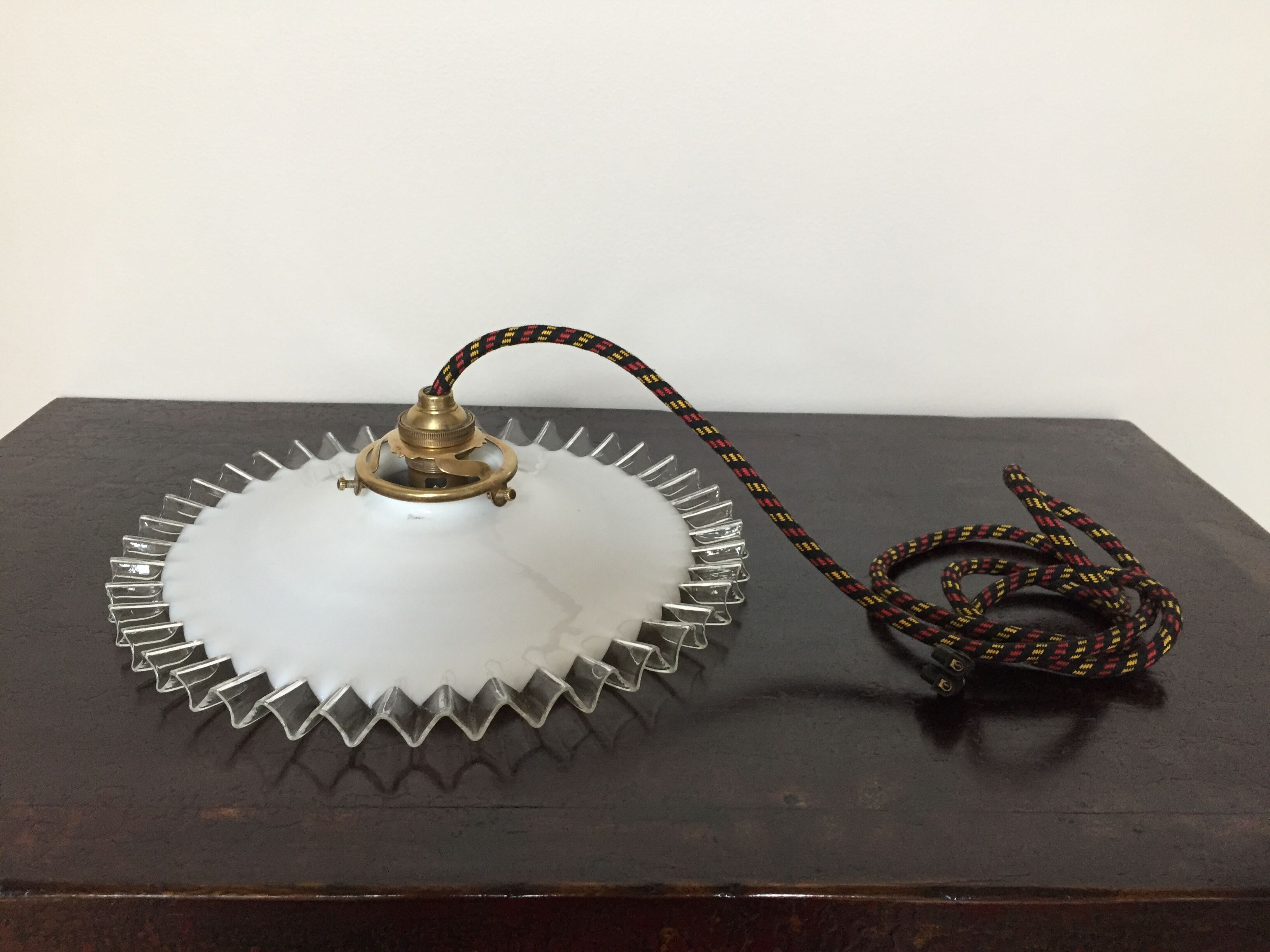 Old white opaline and brass hanging No.4