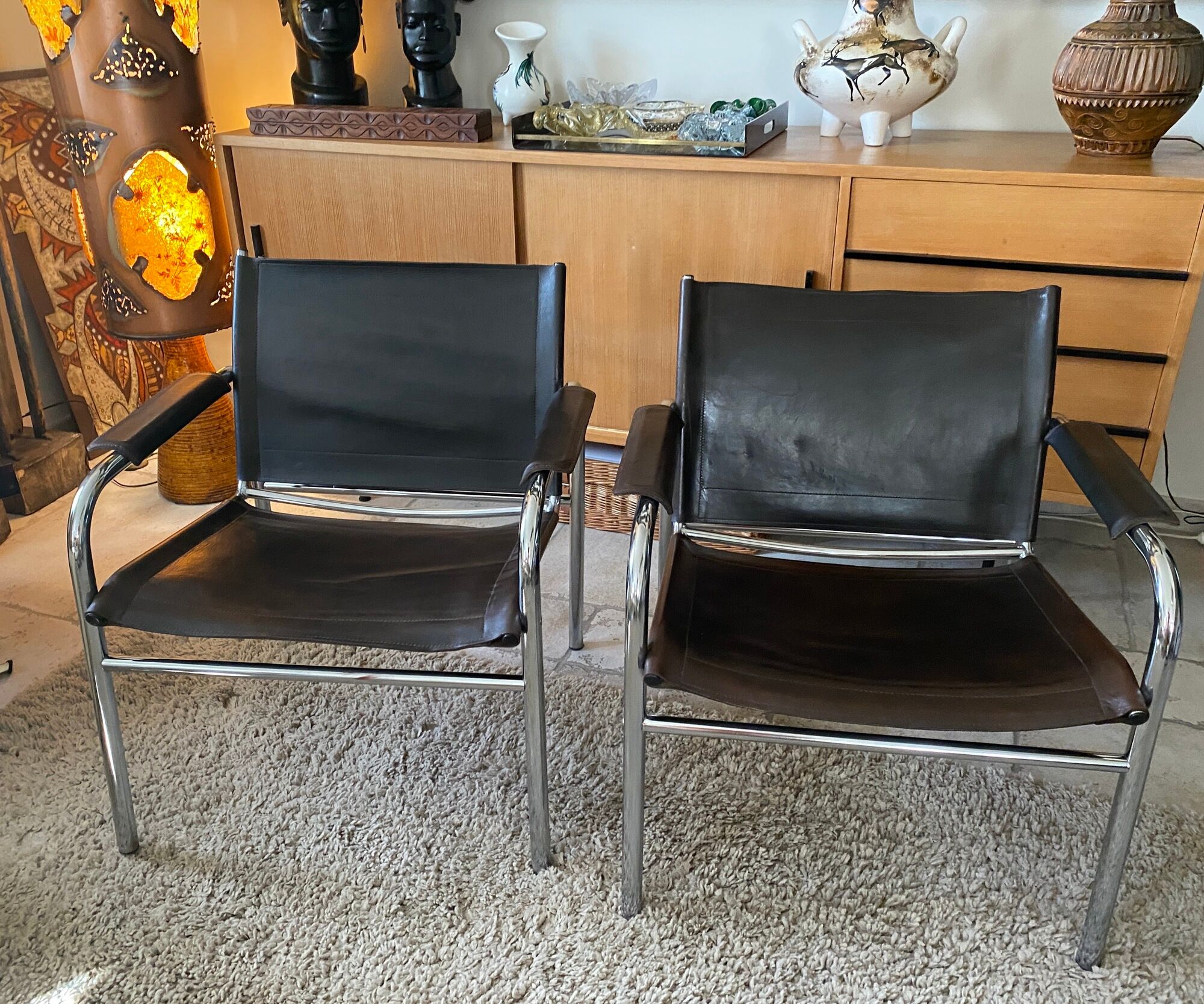 Paire de fauteuils klinte, tord bjorklund en cuir marron 1980
