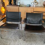 Pair of Klinte, Tord Bjorklund armchairs in brown leather 1980