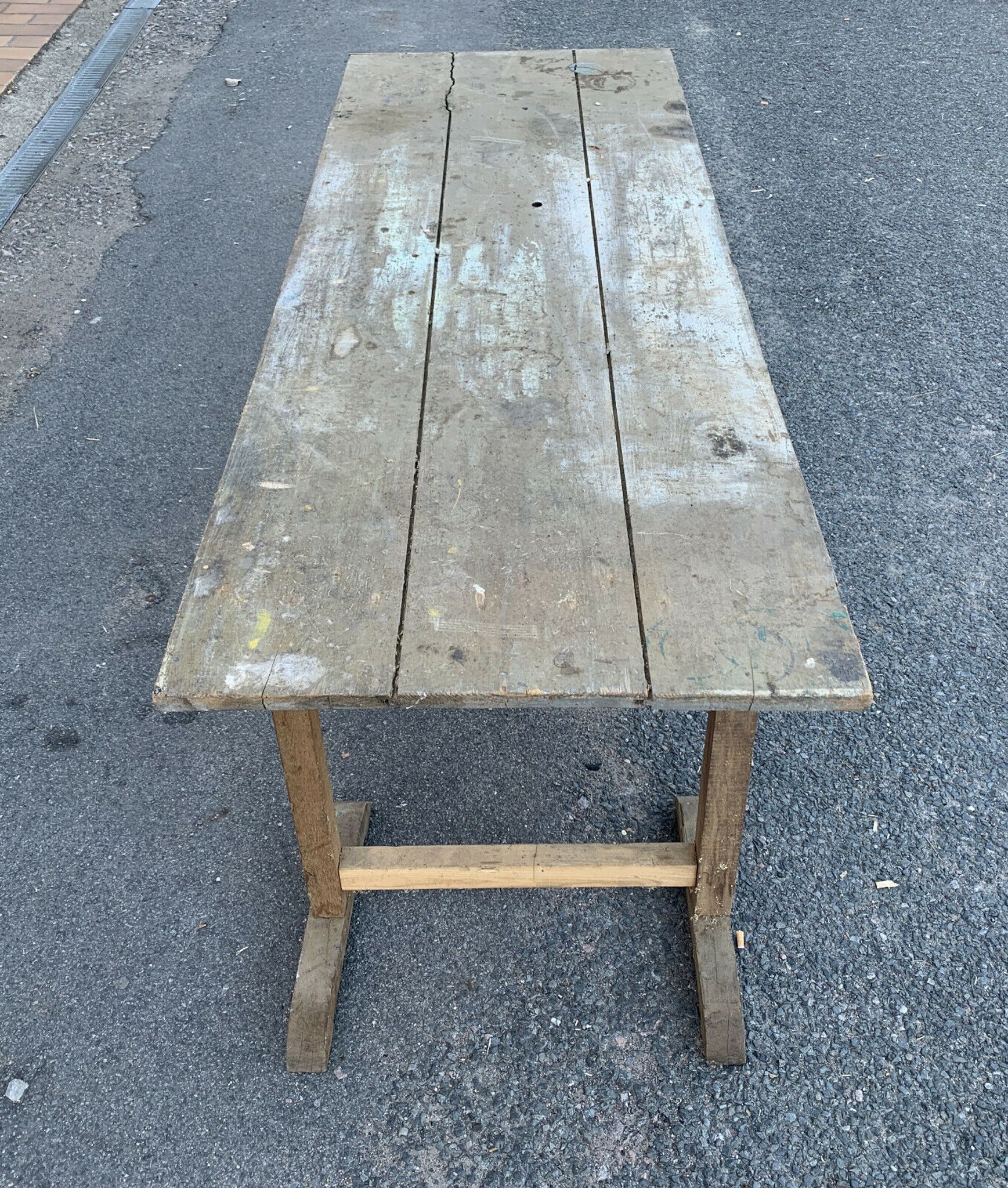 Industrial design of the late nineteenth large factory table in natural wood