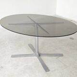 Dining table in glass, aluminum and chrome steel