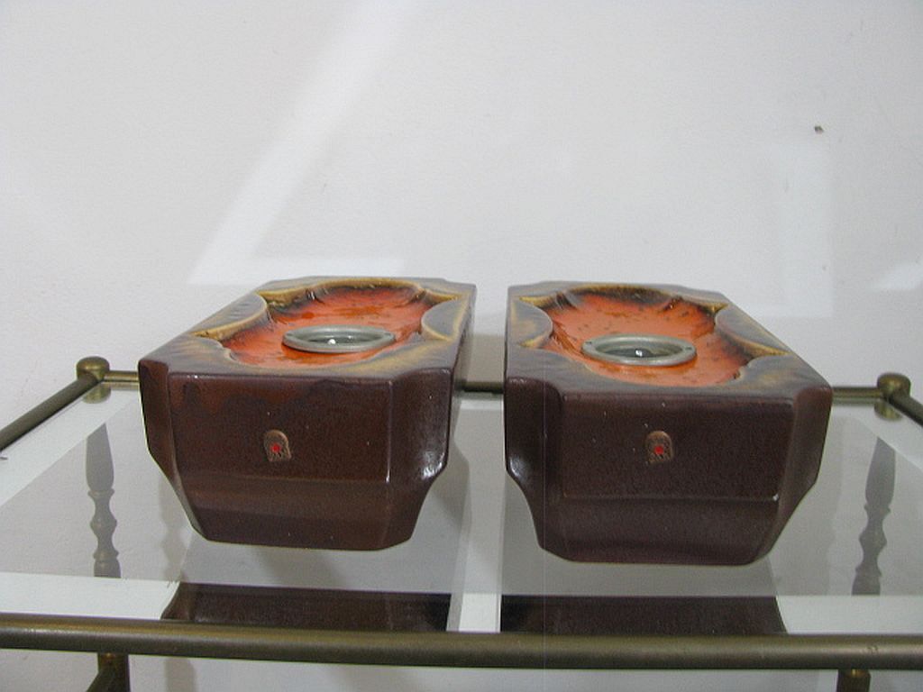 Set of 2 German Orange Lava Ceramic Wall Lamps from the 1960s / 70s Pan Keramik