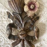 Decorative carved wooden ornament bouquet flowers and ribbon