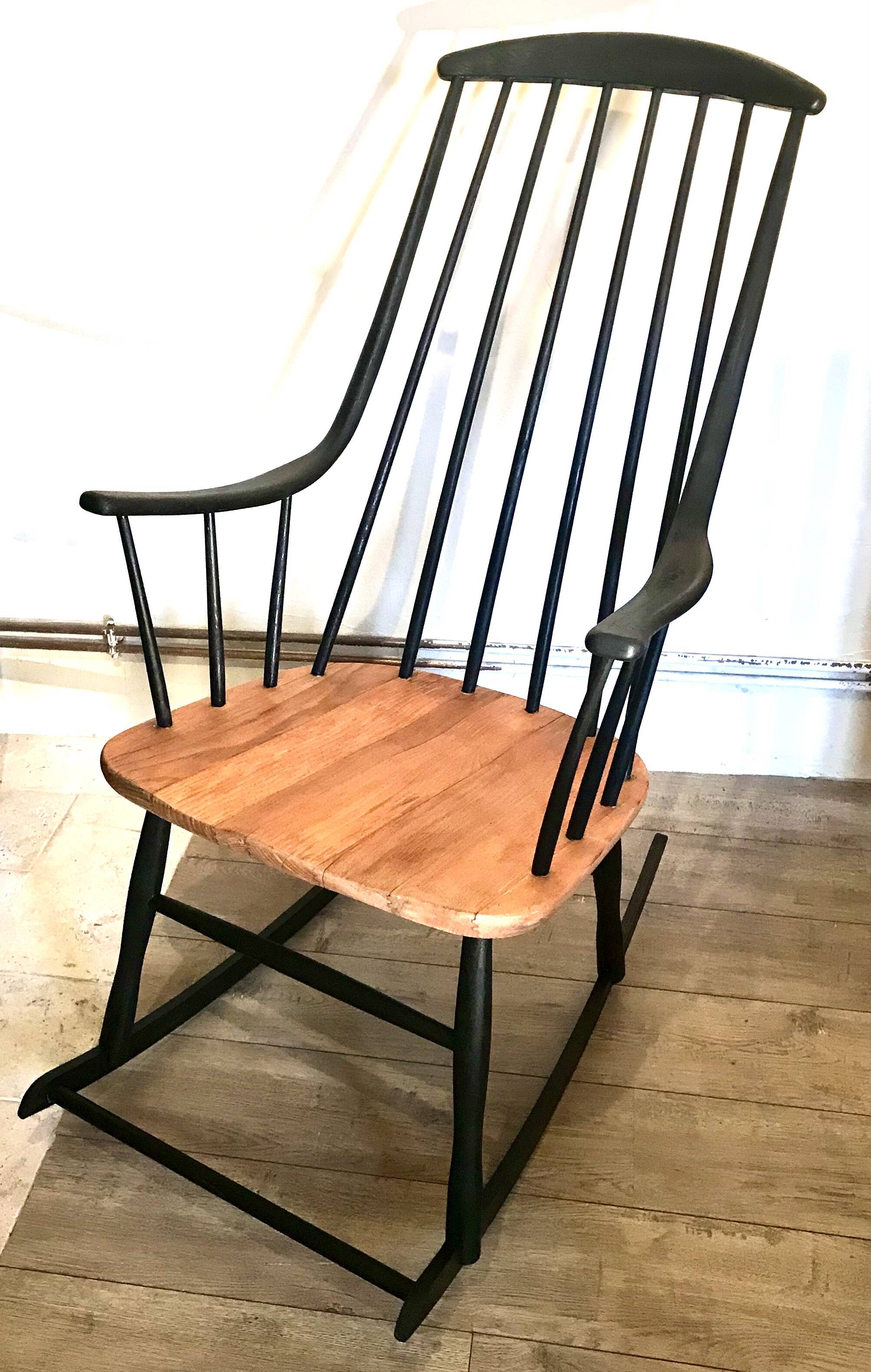 Vintage rocking chair in black stained beech