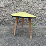 Small triangular paneling small yellow coffee table tripode door midcentury plant 1950 old
