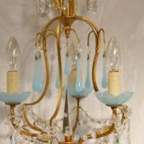Lustre à pampilles bleues en verre et opaline XXe siècle
