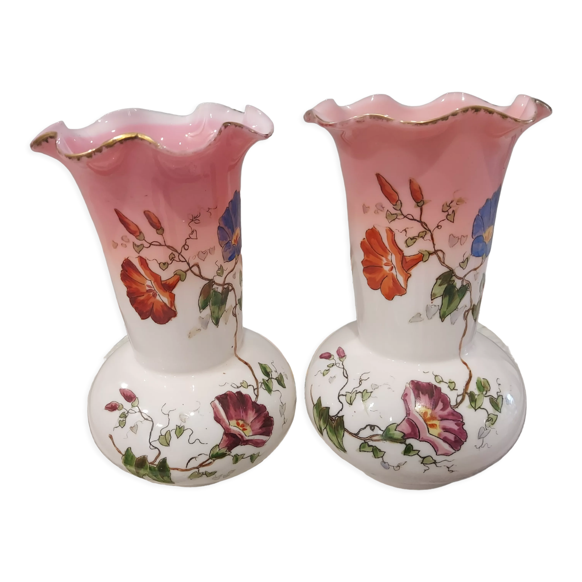 Pair of art deco opaline vases from the 1930s