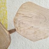 Pair of solid wood tripod stools - brutalist