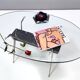 Vintage Oval Glass Coffee Table with Portoro Marble and Iron Base, Italy