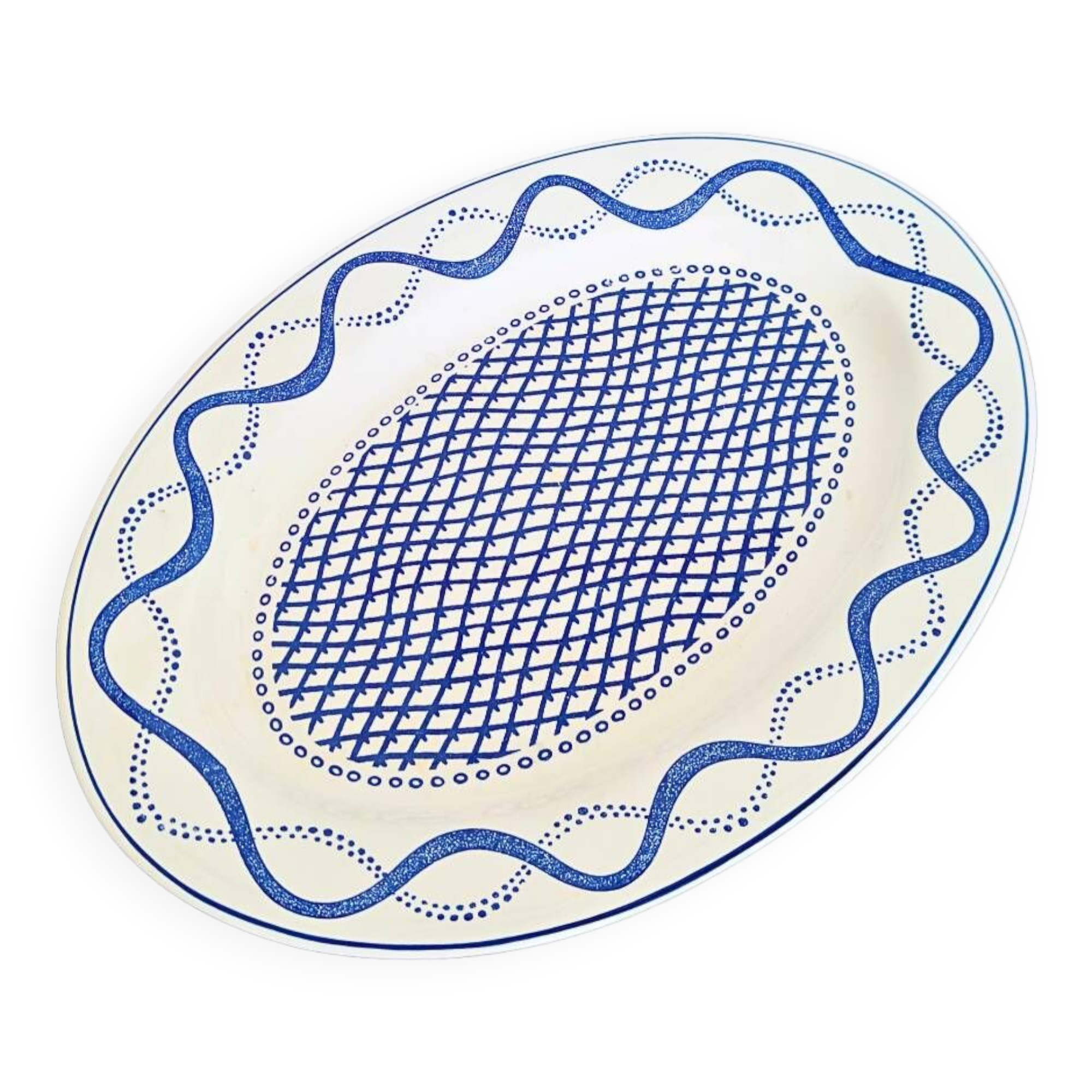 Faïencerie de gien plat de service ovale bleu aurélie