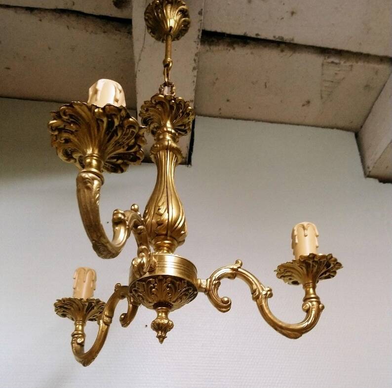 Louis xv bronze 3 branch chandelier vintage timeless elegance