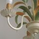 French Vintage Cream 3 Light Chandelier Green and Peach Leaves