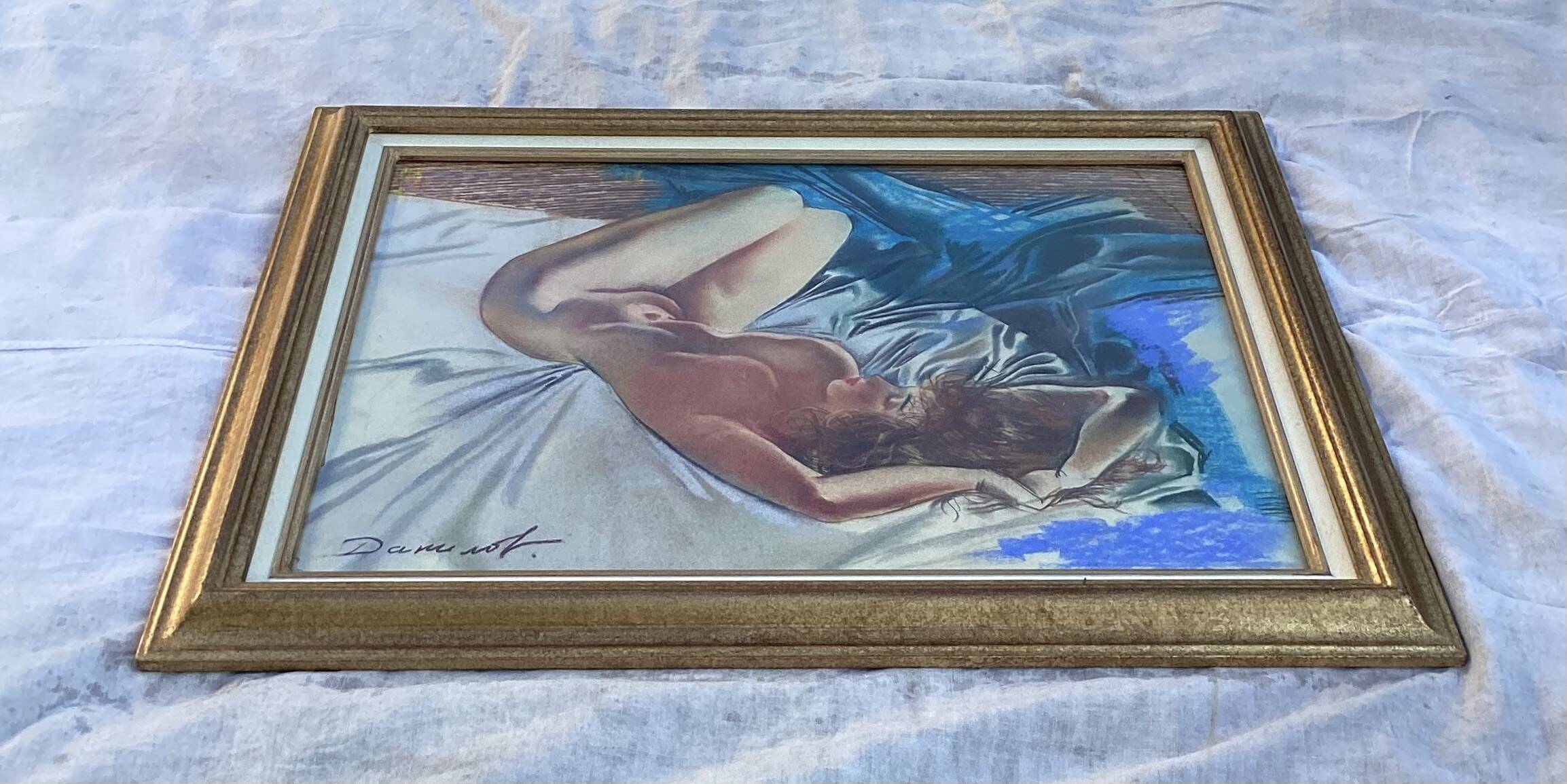 Signed pastel painting on paper < Young woman > dimensions: height -60cm- width -75cm-