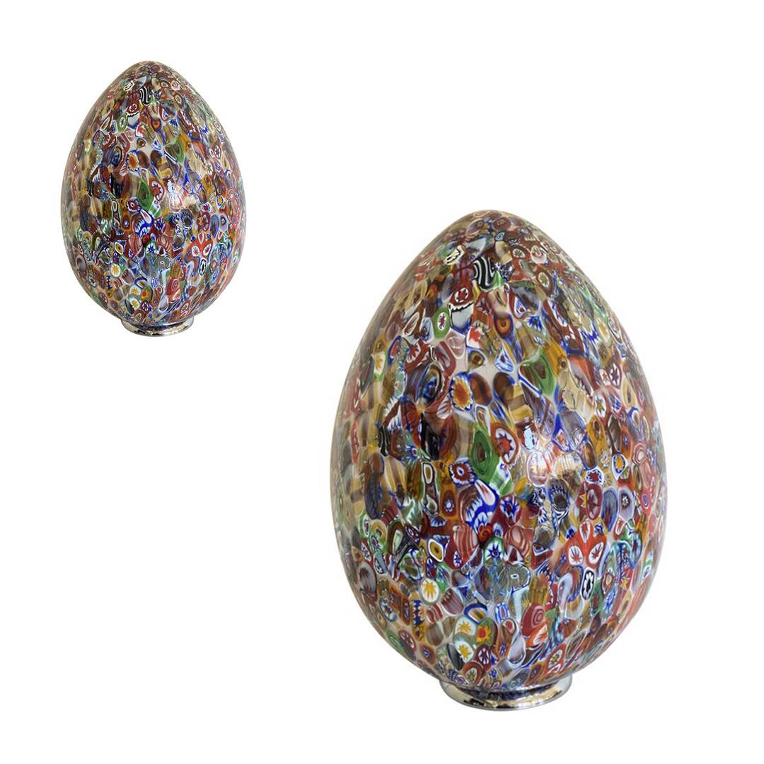 Contemporary Floral Multicolor Murano Style Glass Egg Table Lamp, lot of 2 or a pair of chandeliers