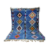 Tapis Beni Ouarain Bleu Azur - Motifs Berbères Colorés - Laine Naturelle