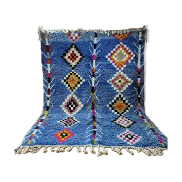 Tapis Beni Ouarain Bleu Azur - Motifs Berbères Colorés - Laine Naturelle