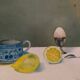 Oil on canvas still life by Nicole Legault La Tasse bleue 1980