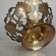Vintage Brass Pedestal Bowl: Floral Motif, Red Blue Green Painted